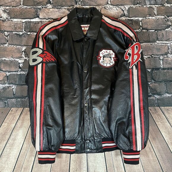 Vintage Betty Boop Motorcycle Club Leather American Toons Bomber Jacket Size XL - Picture 4 of 16